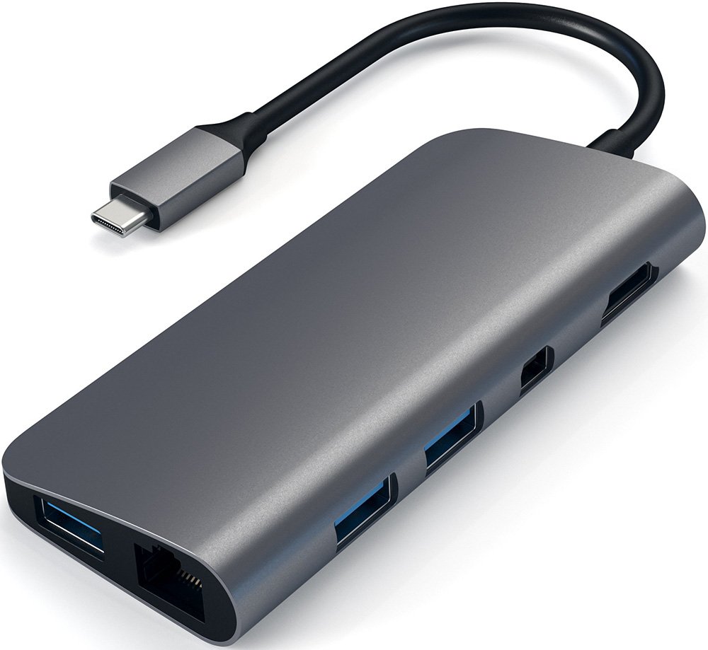 Док-станция Satechi Aluminum Type-C Multimedia Adapter (3xUSB 3.0, USB Type-C, RJ-45, HDMI, mDP, SD, micro-SD), Серый ST-TCMM8PAM