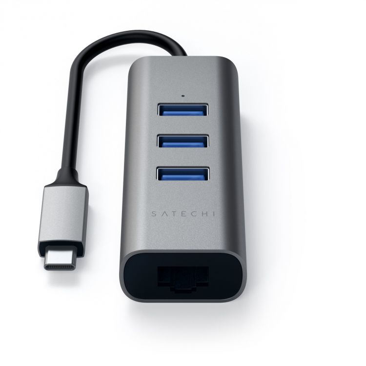 Сетевой адаптер USB-хаб Satechi Type-C 2-in-1 USB 3.0 Aluminum 3 Port Hub (3xUSB 3.0, Rj-45), Серый ST-TC2N1USB31AM