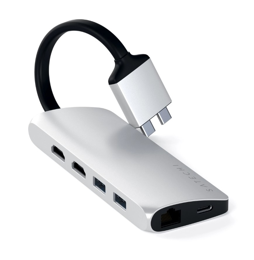 Док-станция Satechi Thunderbolt 3 Dual Multimedia Adapter для Macbook (2xUSB 3.0, USB Type-C, 2xHDMI, RJ-45, SD, micro-SD), Серебристый ST-TCDMMAS