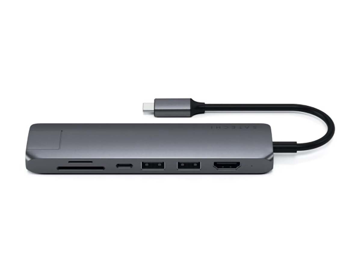 USB-хаб Satechi Type-C Slim Multiport with Ethernet Adapter (2xUSB 3.0, USB Type-C, HDMI, RJ-45, SD, micro-SD), Серый Док-станция ST-UCSMA3M