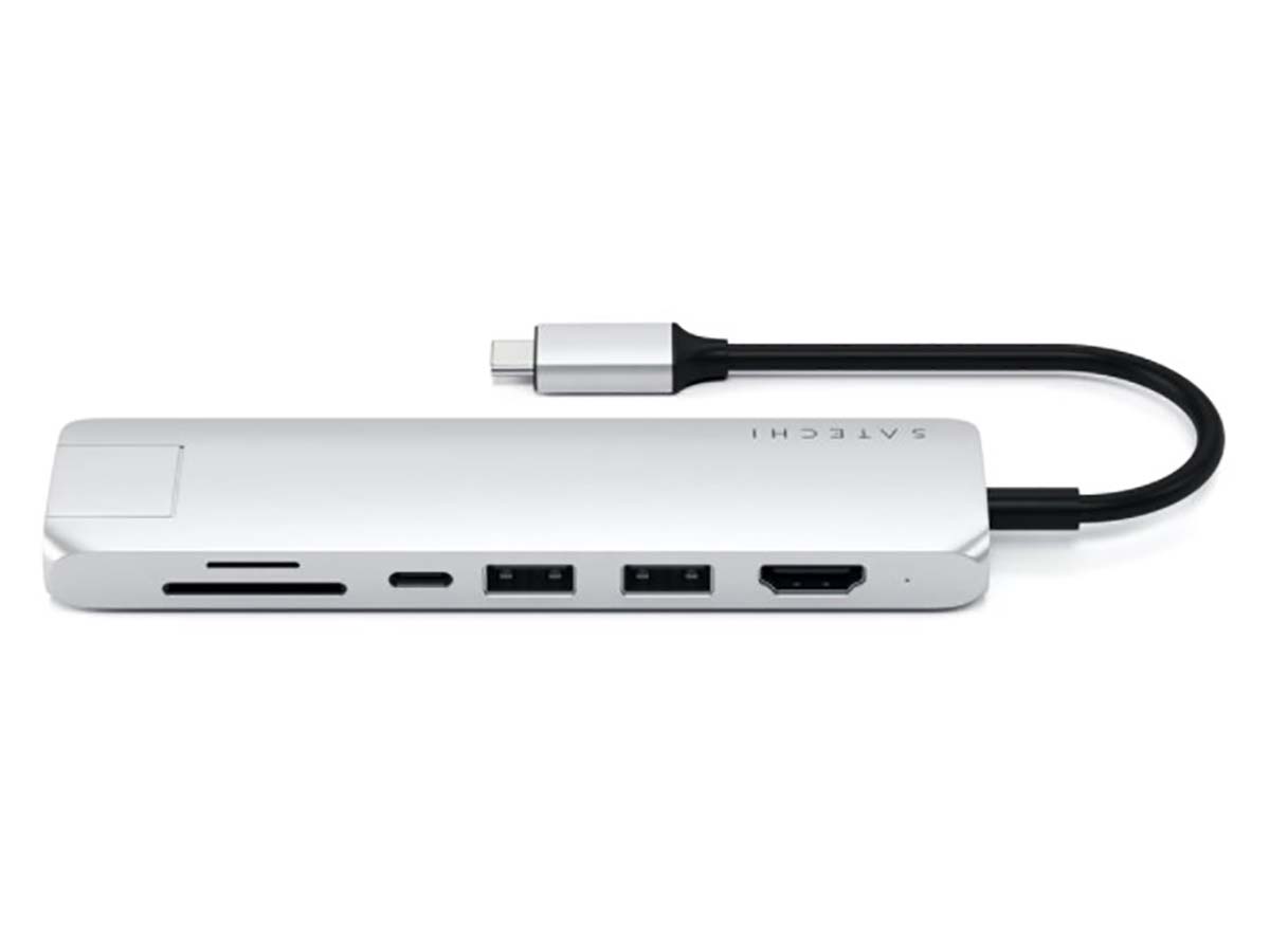 USB-хаб Satechi Type-C Slim Multiport with Ethernet Adapter (2xUSB 3.0, USB Type-C, HDMI, RJ-45, SD, micro-SD), Серебристый Док-станция ST-UCSMA3S