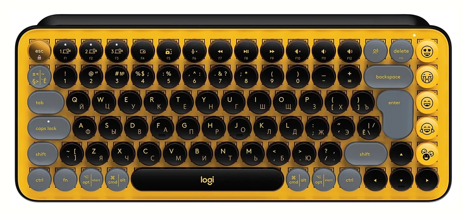 Клавиатура беспроводная механическая Logitech POP Keys, Bluetooth/Wireless, Желтый/Черный (Blast Yellow) 920-010716