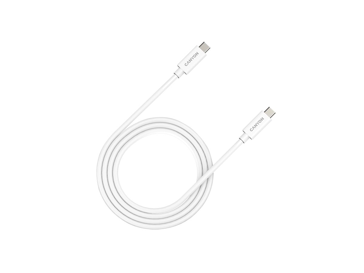 Кабель для зарядки и передачи данных Canyon UC-44 USB 4, USB Type-C - USB Type-C, 48В/5A (до 240W), 1м, Белый CNS-USBC44W