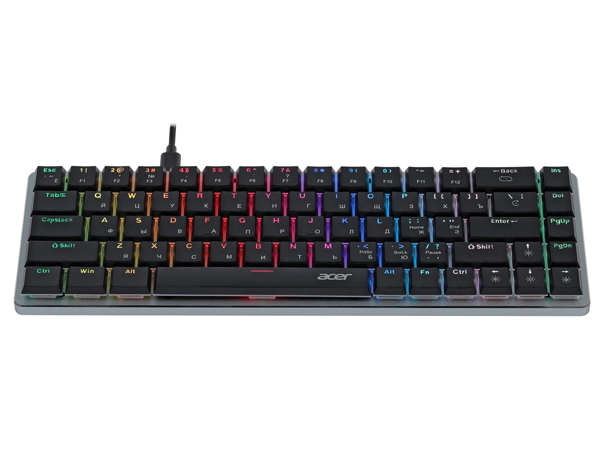 Клавиатура проводная механическая Acer OKW302, USB, RGB, Черный/Серебристый ZL.KBDCC.01C - фото 1